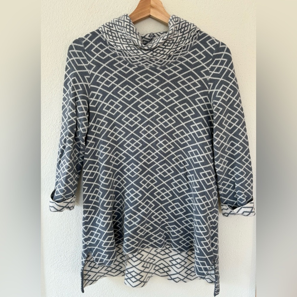 Anthropologie | Moth Gray and White Geometric Cowl Neck Sweater